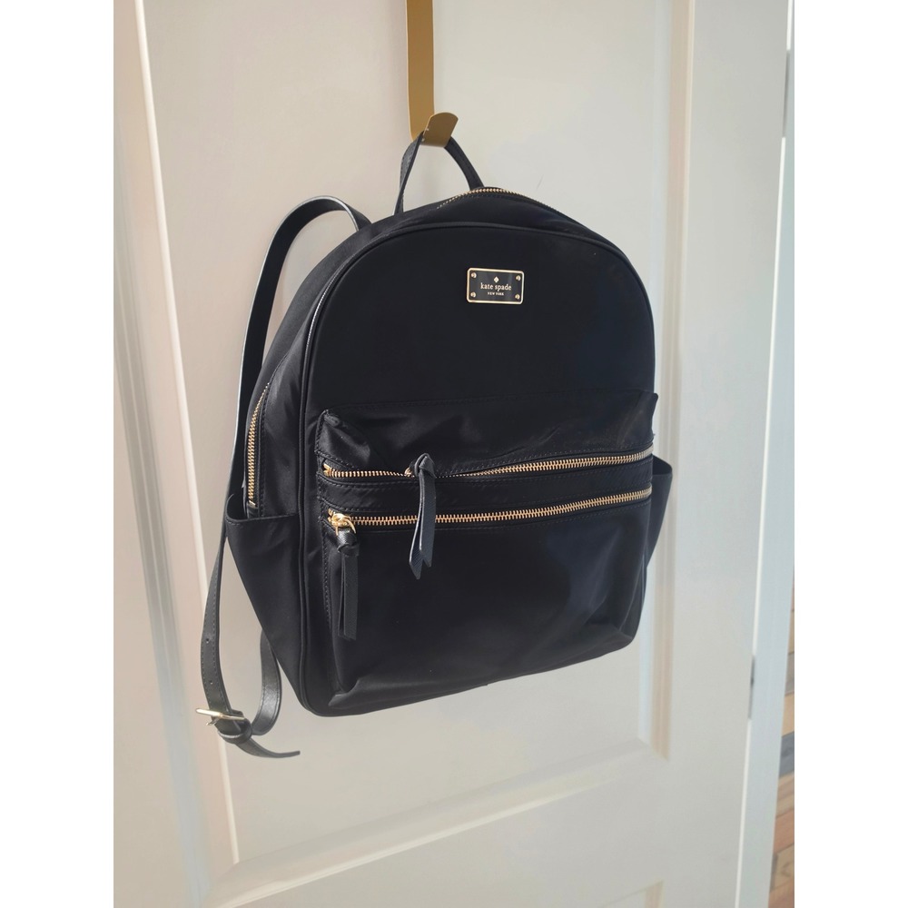 Kate Spade New York Chelsea Medium Backpack Black Nylon Gold Hardware WKR00574